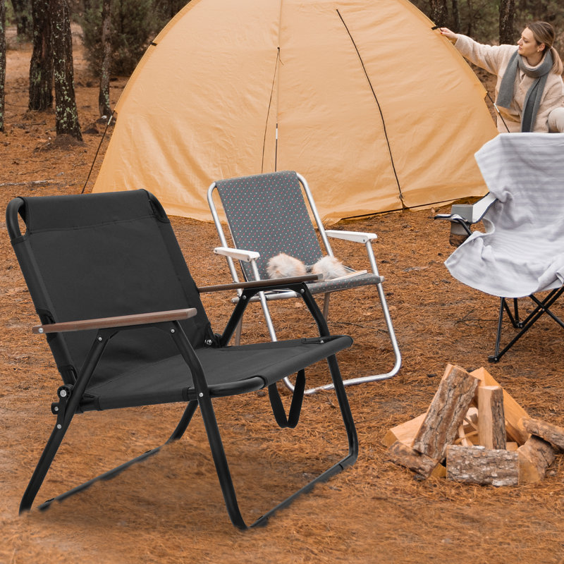 Clauson Folding Camping Bench Loveseat Double Chair Seat with Carry Strap Black